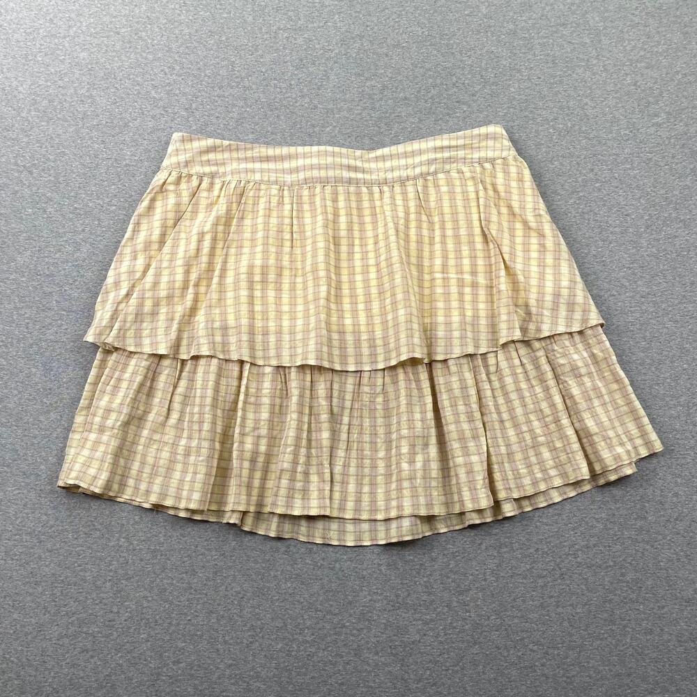 Urban Social Skirt XL Butter Yellow Plaid Tiered Mini Lightweight Preppy Summer